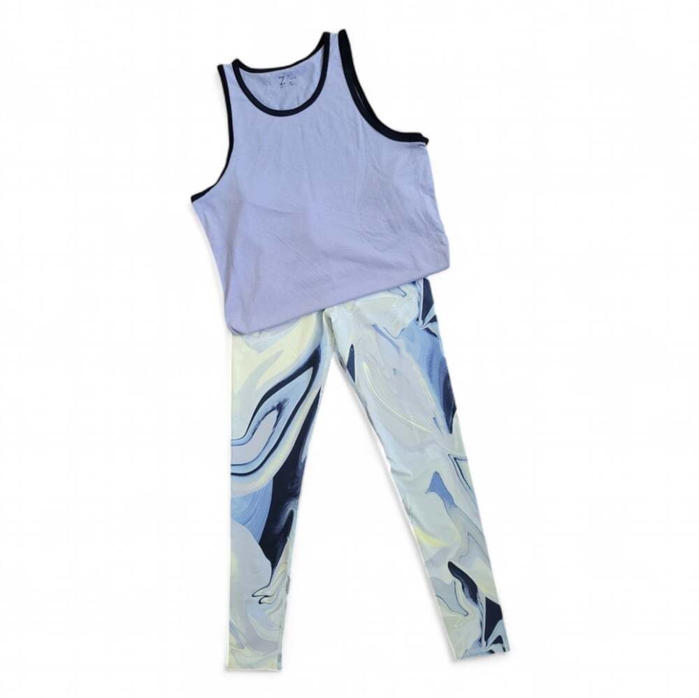 Zella Girls Marble Print Leggings and Purple Top Outfit Size XL 14/16